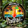 Hawaii Tropical Sunset Metal Wall Art Round Aluminum Sign with Palm Trees Cocktail Design Welcome To Hawaii Theme