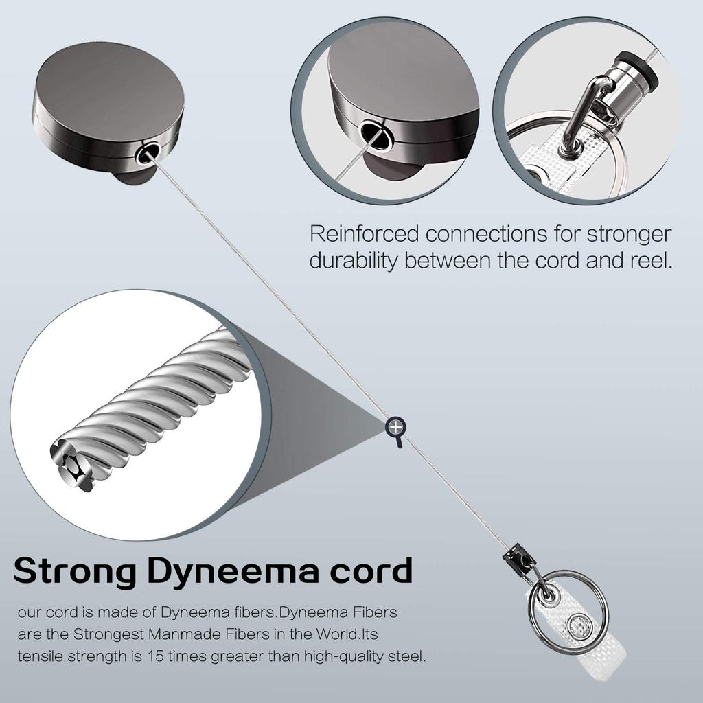 Reel Hanging Name Tag Extendable Reel Extends up to Loss Drop Includes 2 Carabiners and 2 ID Card Set of Round [Toplive] Keychain, Pin-on Reel, Reel,