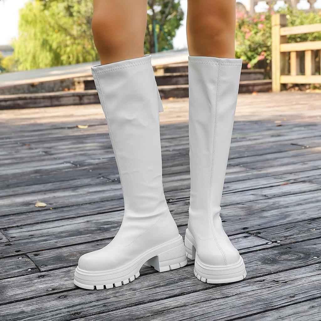 2025 foreign trade autumn new round head thick heel thick bottom sleeve fashionable versatile foreign style European and American boots women