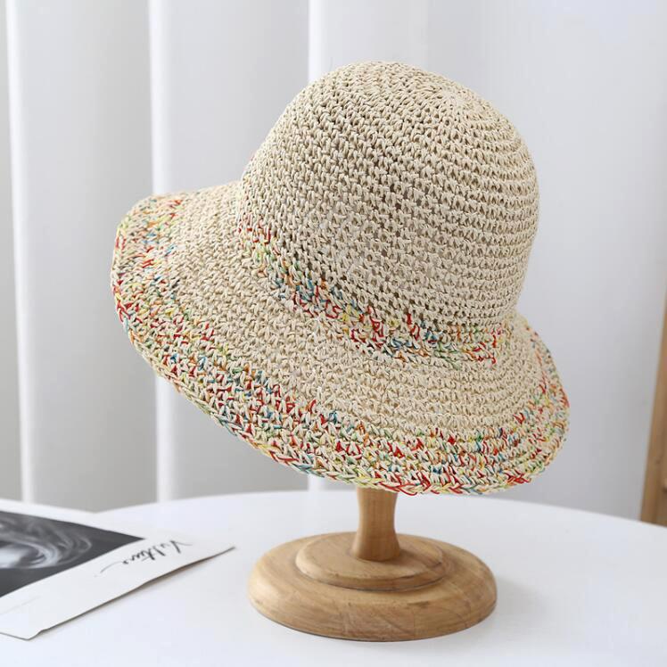 Summer new seaside photo big brim fisherman hat colorful dopamine foldable woven sunshade straw hat women