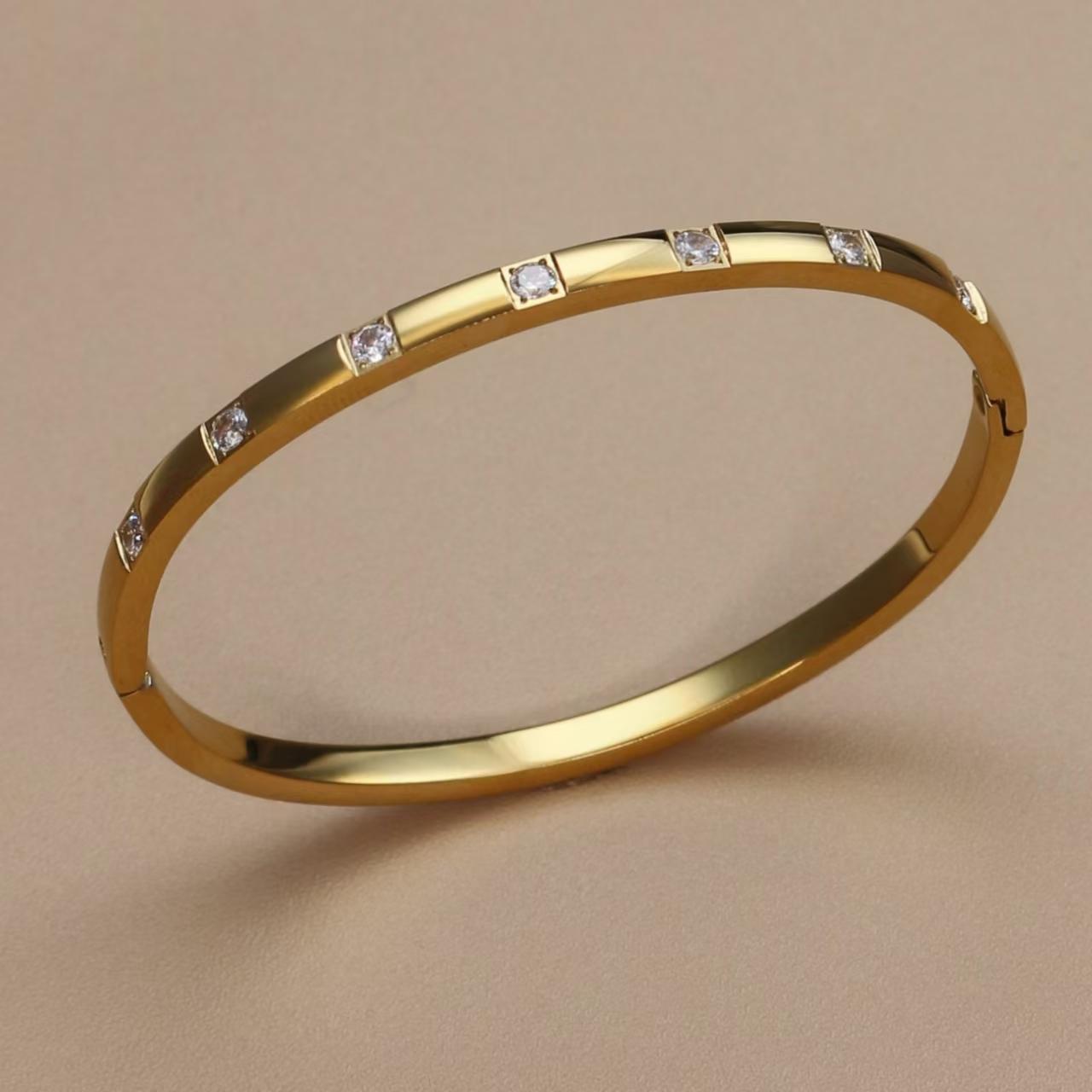 

C8 Inlay Square Small Coloured Zircon Stainless Steel Gold Color Stacking Bracelet, Cubic Zircon Design Women s Jewellery Bangle