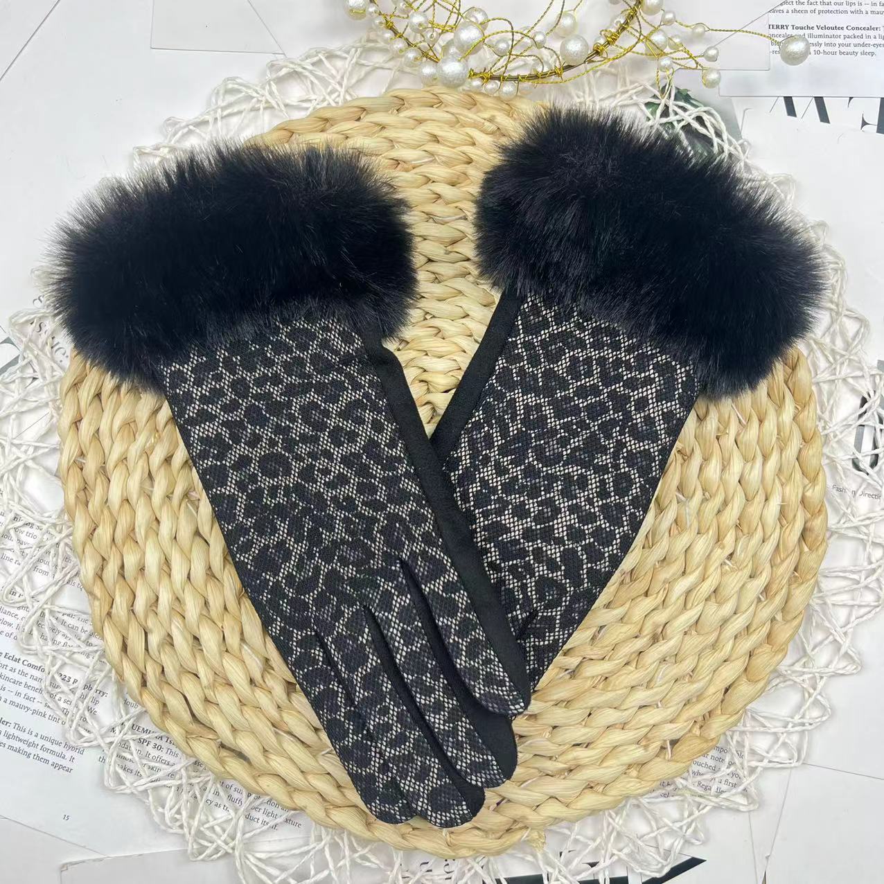 

Перчатки из кроличьей шерсти, простые замшевые, с леопардовым принтом, утолщенные перчатки для сенсорных экранов, велосипедные перчатки для женщин average size