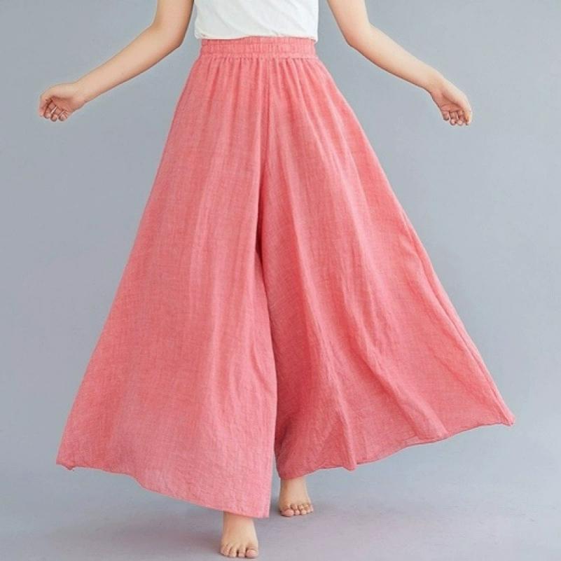 Solid Color Literary Cotton and Linen Wide-leg Pants Women's Trousers Are Thin in Spring and Summer, Loose Casual High-waisted Retro Big Swing Pants