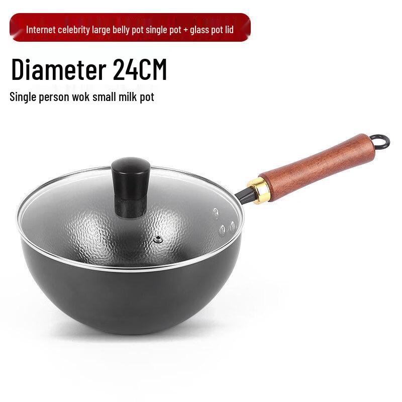 Mini Traditional Non-Stick Iron Pot with Glass Lid, 24cm