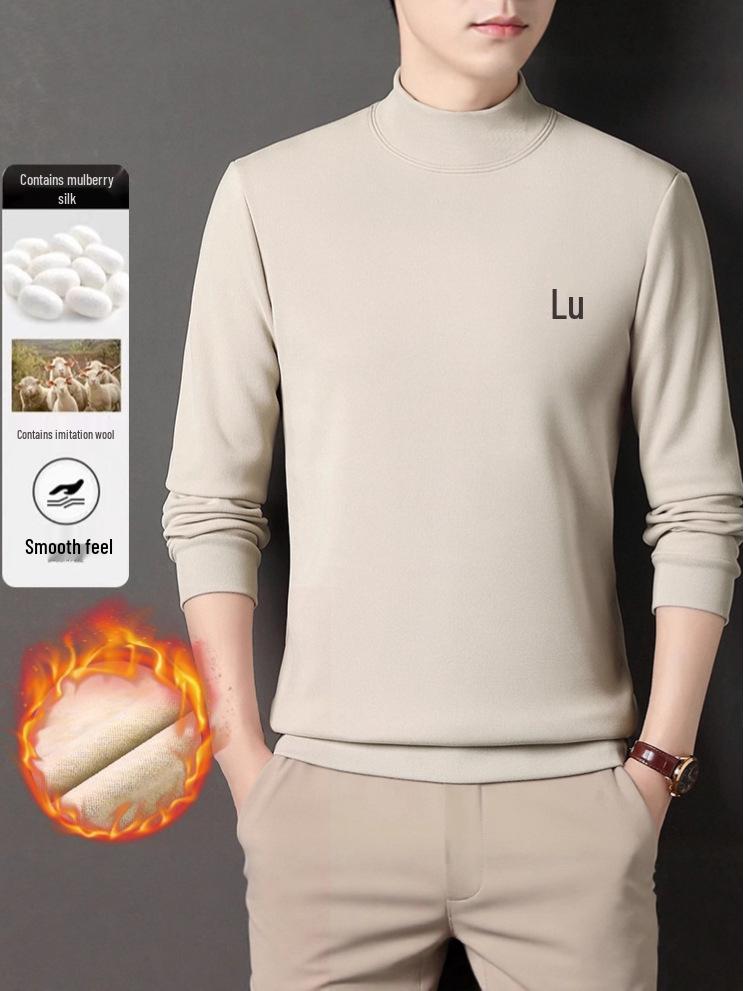 Men's Winter Fleece-Lined Casual High Collar Sweatshirt - Dad's Warm Base Layer Top