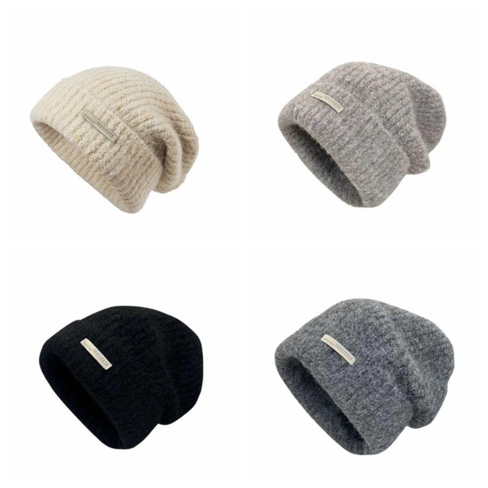 All-match Knitted Pullover Hat Korean Style Brimless Beanie Cap Streetwear Plush Woolen Hat  Girls