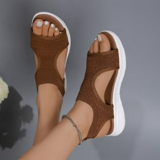 In-Stock 2023 Women's Peep-Toe Fly-Knit Roman Sandals: Sports Casual Cross-Strap Design