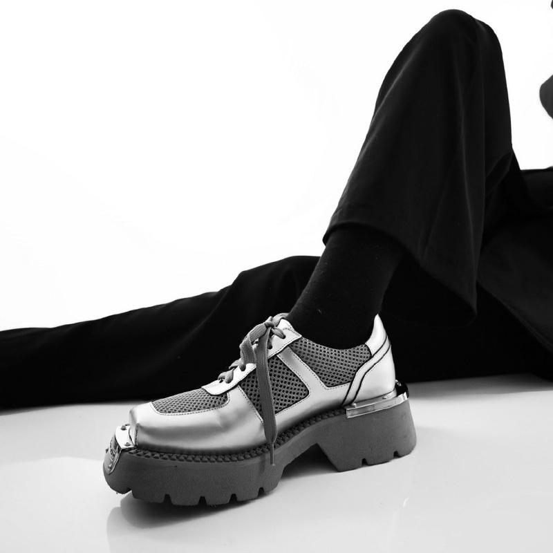 Ženy Muži Plochá obuv Pár Módní Kožená obuv s hranatou hlavou Britský styl Platforma Retro Dámské Ležérní boty