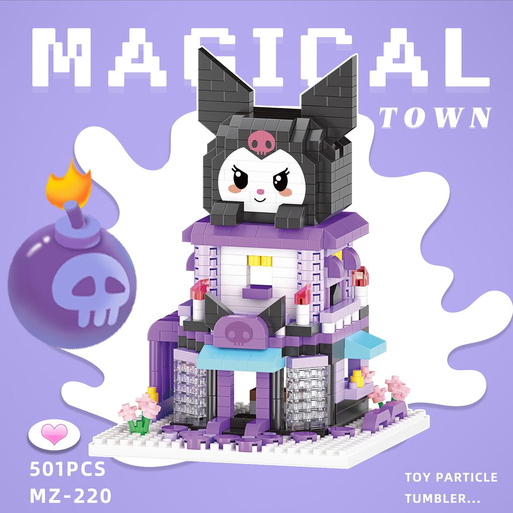 Sanrio Building Blocks Disney Kuromi My Melody Strawberry Bear Pochacco Small Pellet Street Scene Jigsaw Toy Model Gift
