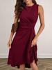 New Imported Crew Neck Sleeveless Dress, Long Sleeve Slim Fit High-Waisted Asymmetrical Hem Solid Color Women's Clothing
