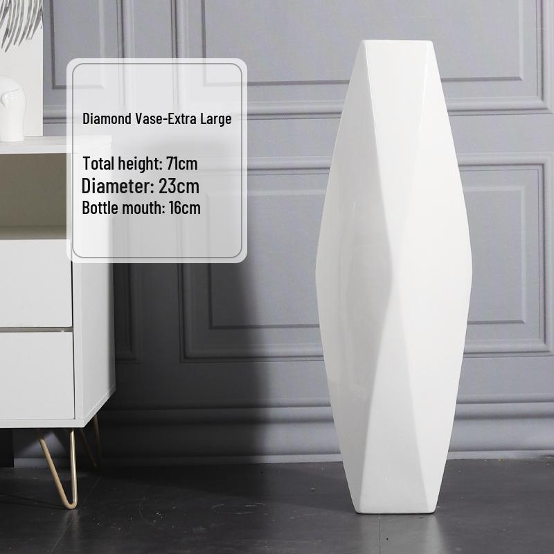 Nordic Minimalist Ceramic White Floor Vase for Dried Flowers and Lucky Bamboo, Living Room Decor