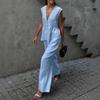 Women's V-Neck Solid Colour Sleeveless Top Vest Trousers Set