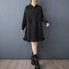 Long sleeve plus size Black cotton vintage hooded new in dresses for women casual loose midi spring autumn sweatershirt dress