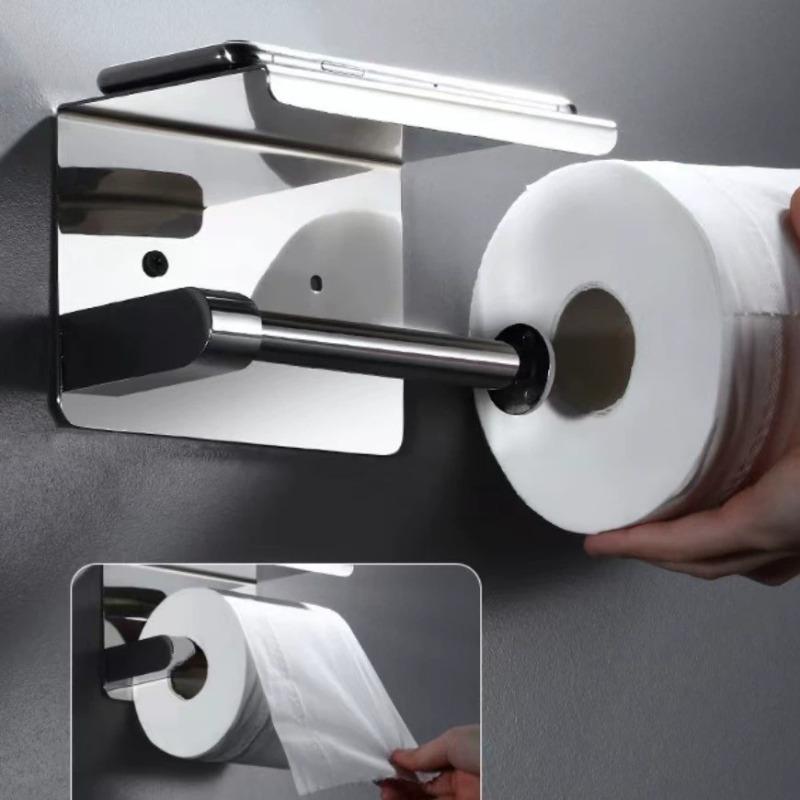 Soporte para papel higiénico de acero inoxidable, estante de pared para baño con repisa para móvil
