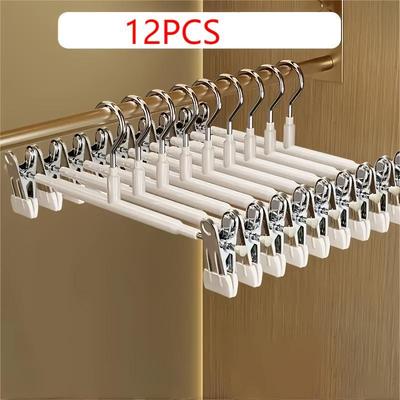 12 verstellbare Kleiderbügel mit Clips, rutschfeste platzsparende Metallbügel für Hosen, Röcke und alle Kleidungsstücke - Hält Kleidung ordentlich und organisiert