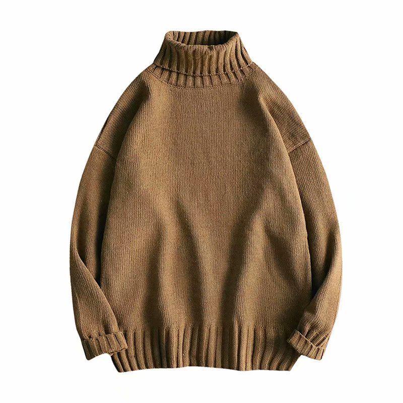 Men's Solid Color Slim Mid-Neck Sweater - Knitted Turtleneck for Autumn/Winter
