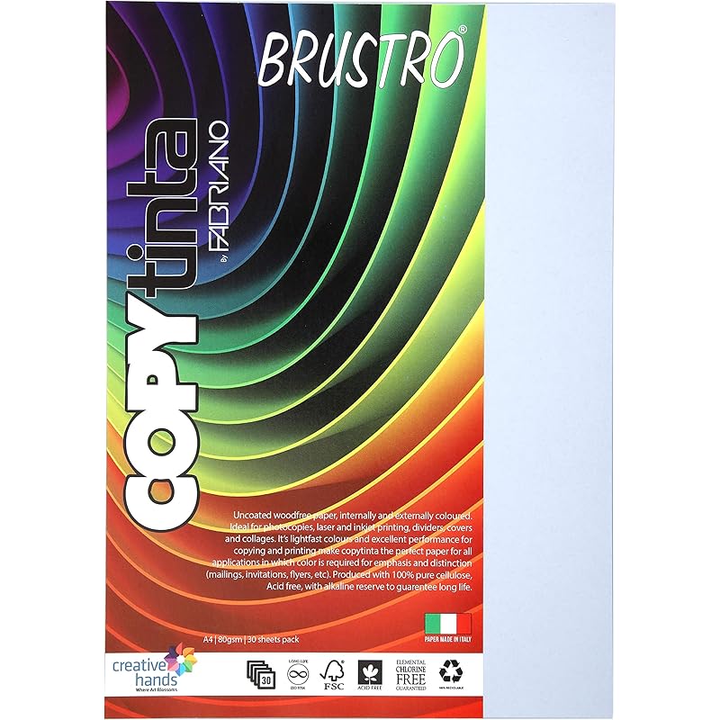 

BRUSTRO Copytinta Coloured Craft Paper A4 Size 80 GSM Grey Shade (GRIGIO), 30 Sheets Pack. Double Side Coloured for Offi 4