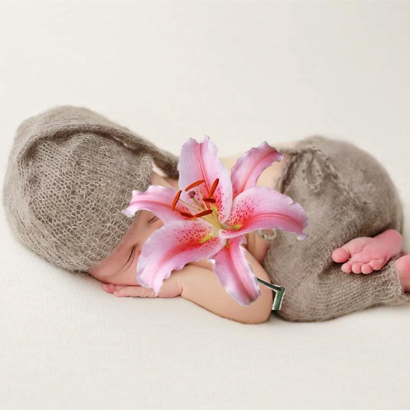 0-2 Monate Baby Foto Kleidung Strick Mohair Jumpsuit Mütze Neugeborenen Fotografie Kostüm Set Säugling Foto Outfit 2tlg