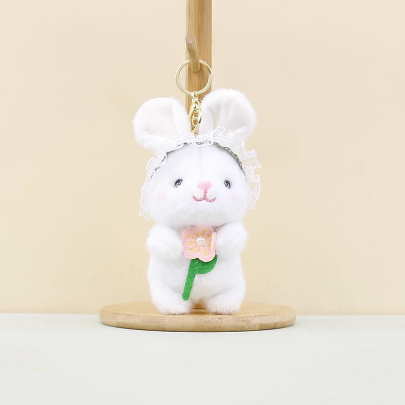 Fluffy Keychain Bunny With Cute Flower Holding Design Perfect For Animal Gifts Lovers