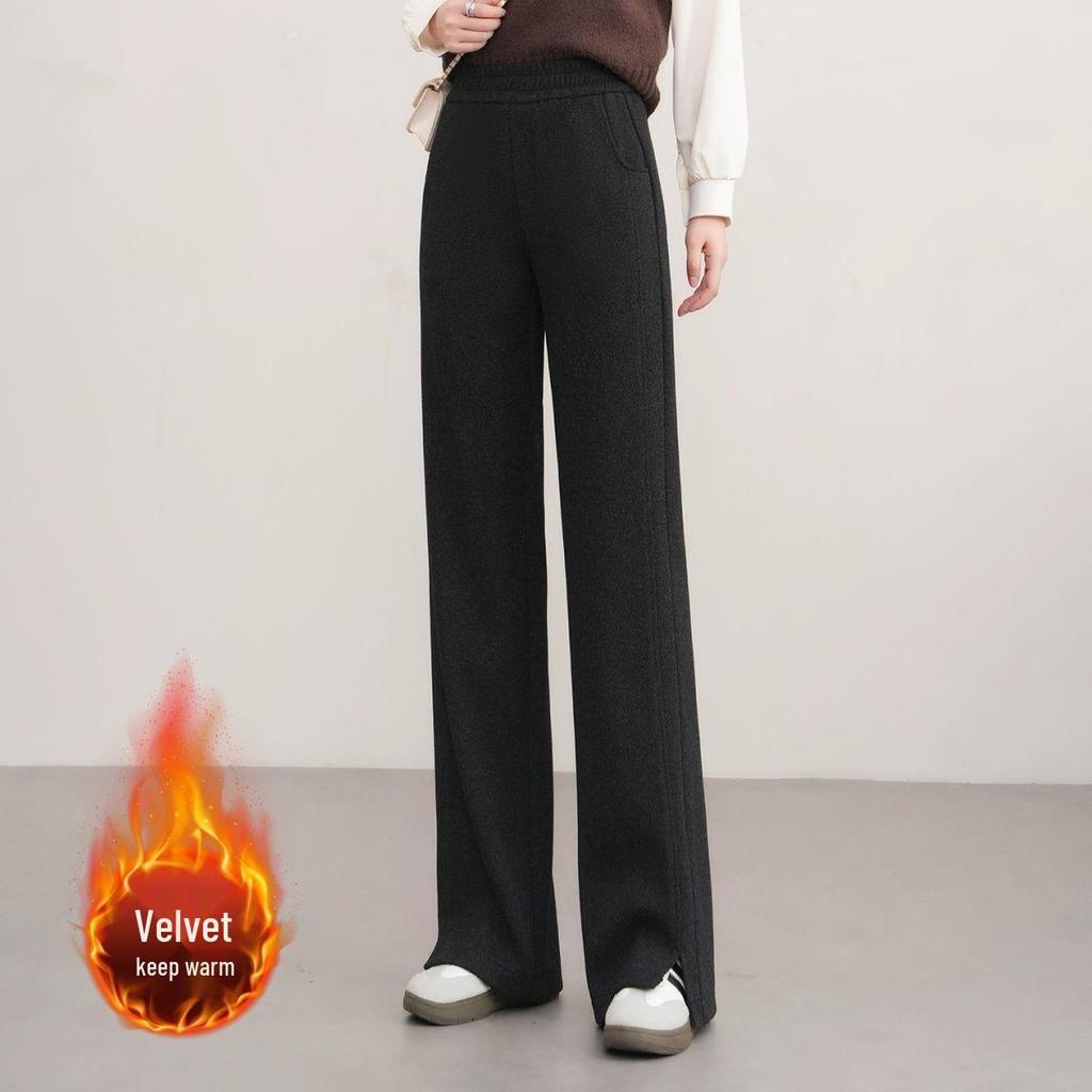 Women's High-Waisted Wool Wide-Leg Pants - Cozy Autumn/Winter Slimming Casual Trousers