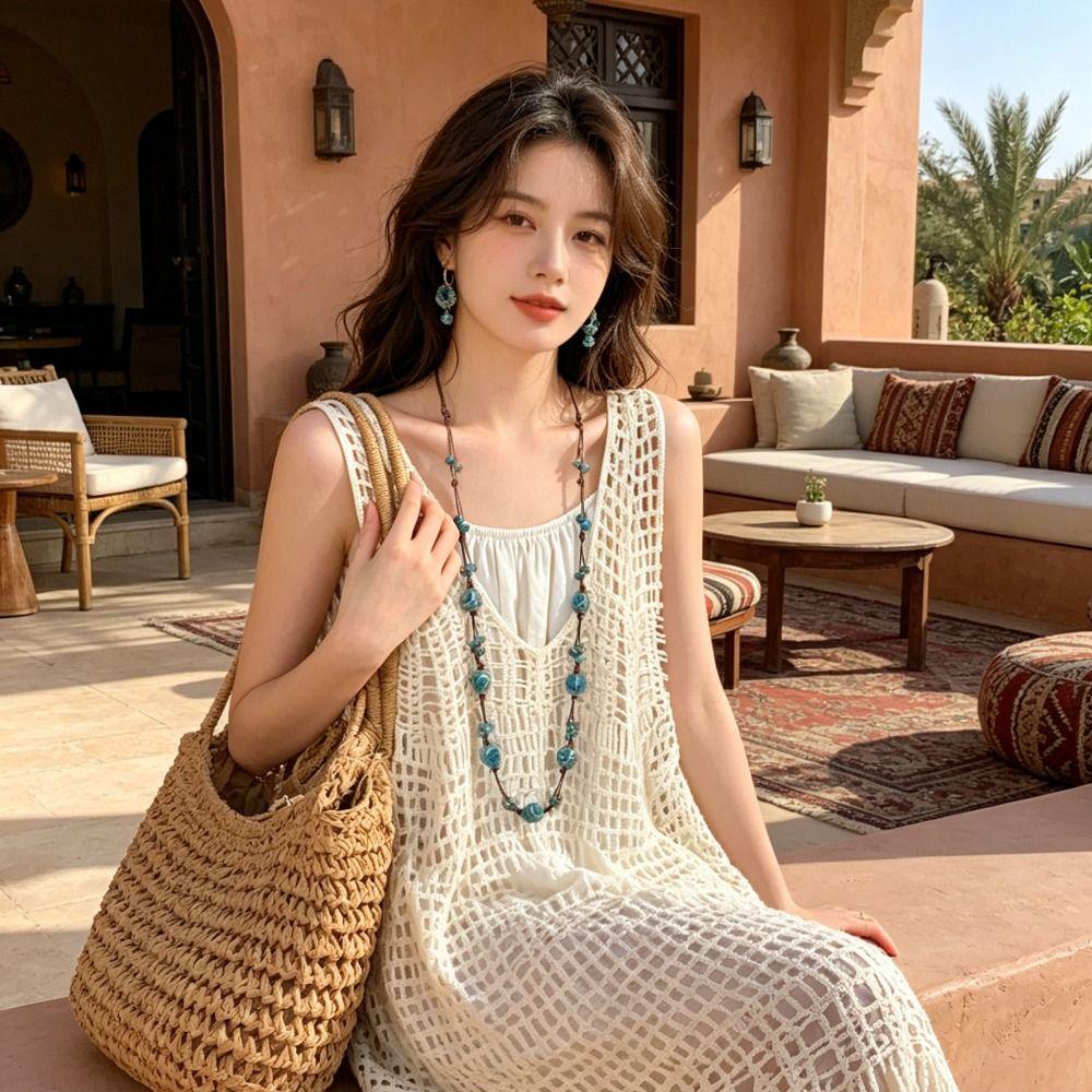 Ethnic Style Beaded Necklaces Bohemia Sweater Chain Fashion Jewelry Ceramic Chain For Women