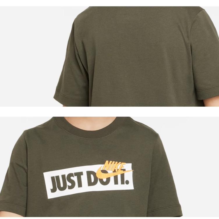 Nike T-Shirt Letter Logo Print Round Neck Short Sleeve Kids Tops Khaki-Green DX9505-325