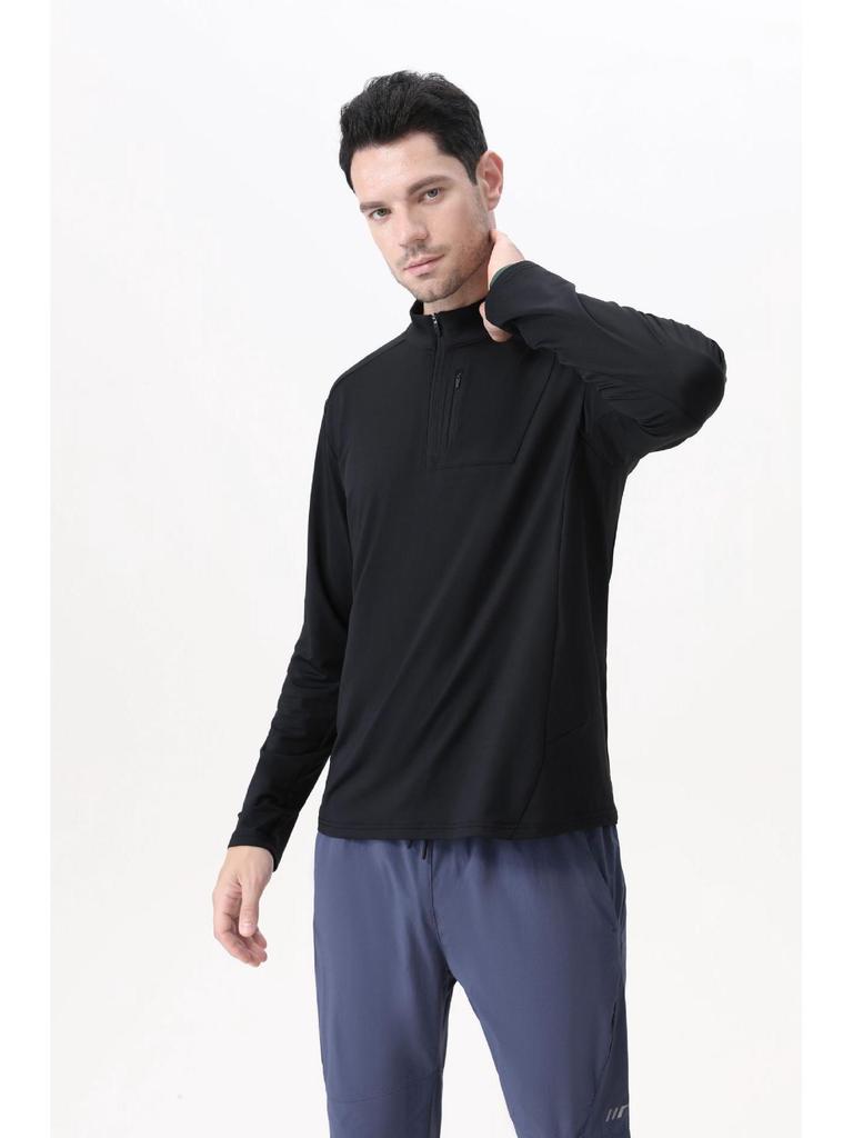 Tsuta City Herren Schnelltrocknendes Langarm-Lauf- und Radsport-T-Shirt mit halbem Reißverschluss