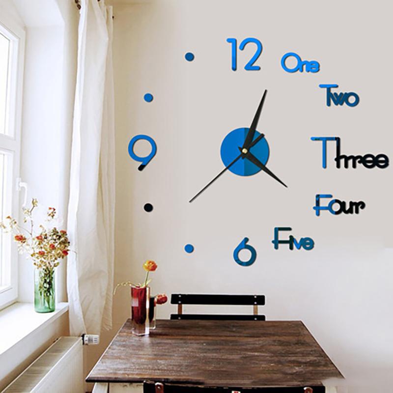 3D DIY Wall Clock Stickers for Decoration Living Room Quartz Needle Self Adhesive Hanging Watch