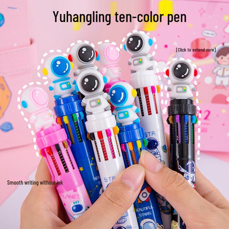 Spaceman Multicolor Ballpoint Pen – Cute Astronaut Design with 10 Press-Action Colors Perfect for Students