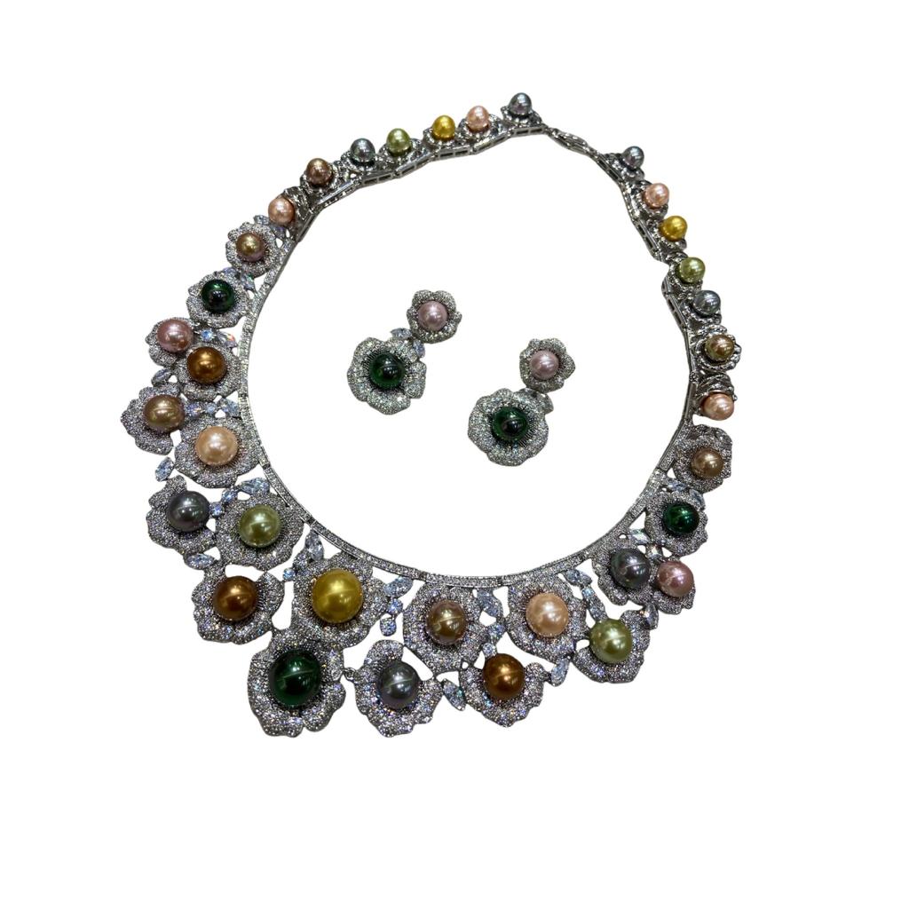 Flash Diamond Leaf Premium Earrings Necklace Set Autumn And Winter Dress Banquet Earrings
