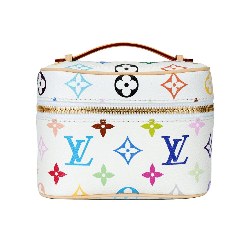 Louis Vuitton X Takashi Murakami Collaboration Nice Artificial Leather Handbag Makeup Bag Women's White M27941