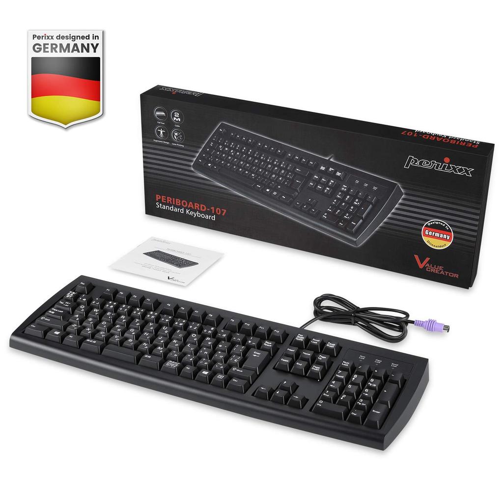 Perixx JP Keyboard PS2 Connector Full Size Numeric Keypad JIS Layout Compliant Black JIS Layout Compliant Japanese Layout Guaranteed PERIBOARD-107P