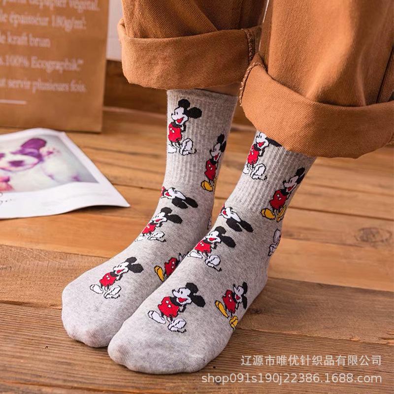 Women's Mid-Calf Mickey Mouse Cotton Socks - Autumn Trendy Cartoon Style