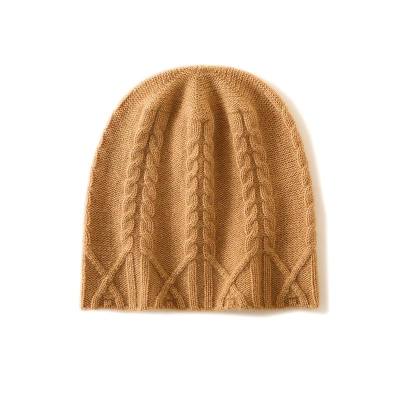 Cashmere Autumn and Winter New High End Solid Color Twisted Flower Thickened Warm and Fashionable Knitted Casual Hat for Women
