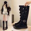Thick-soled Heightening Open-toed Cool Boots Women's Summer Thin Hollow Breathable Low-heeled Long Tube Roman High Boots