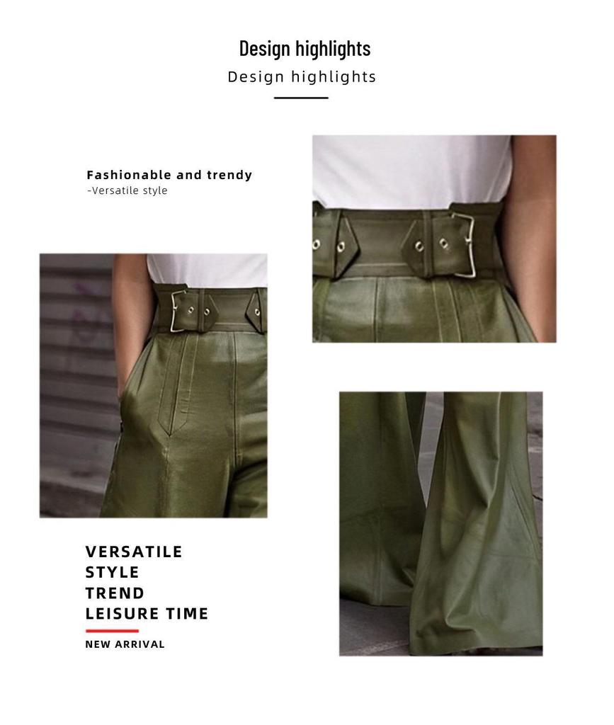 2026 High Waist Loose PU Leather Flared Pants with Pockets for Women