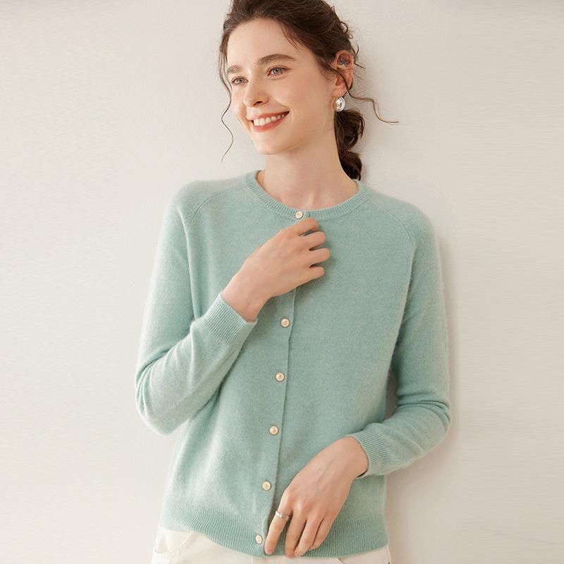 Women's Autumn Winter Cashmere Knit Cardigan: Loose-Fit, Long Sleeve, Round Neck, Versatile Fashion Top.