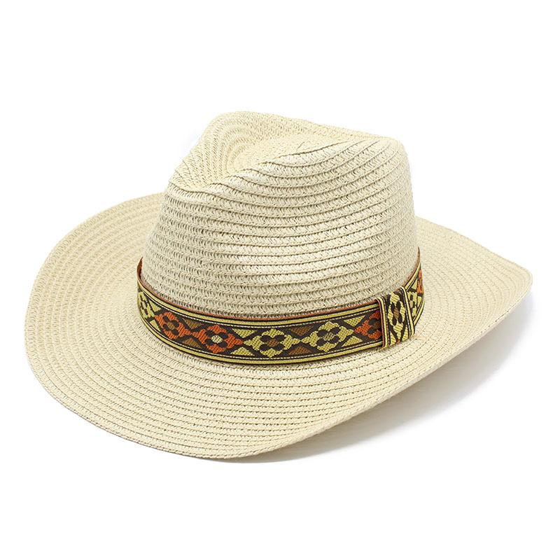 Tibetan Ethnic Style Western Cowboy Straw Hat Top Hat Men And Women Outdoor Beach Hat Sun Protection Hat
