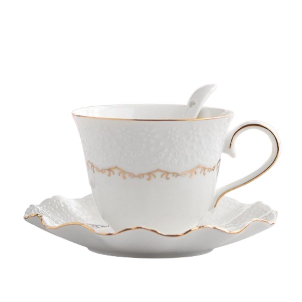 Exquisite Tea Cup Set Luxury Latte Flower Tea Water Cup Ceramic Coffee Cup Spoon Plate Set  Hotel