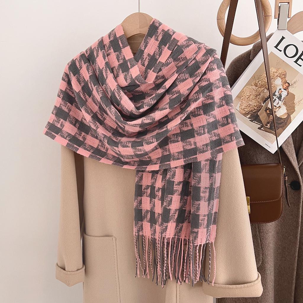 Luxury Houndstooth Winter Scarf Women Cashmere Warm Pashmina Foulard Female Shawls Wraps Thick Soft Bufanda Poncho Scarves