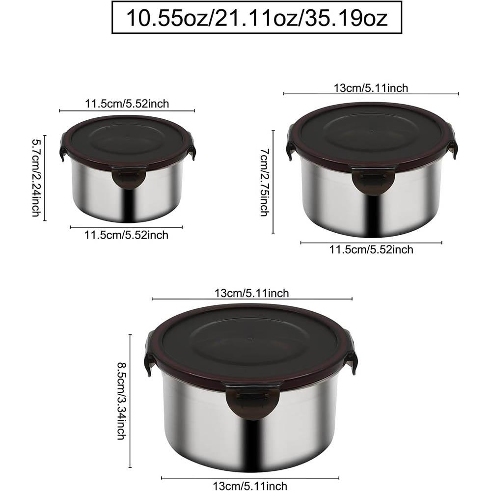 

3pcs Stainless Steel Food Storage Container with Lids Airtight Metal lunch Box Stackable Storage Container Bento Box /Container
