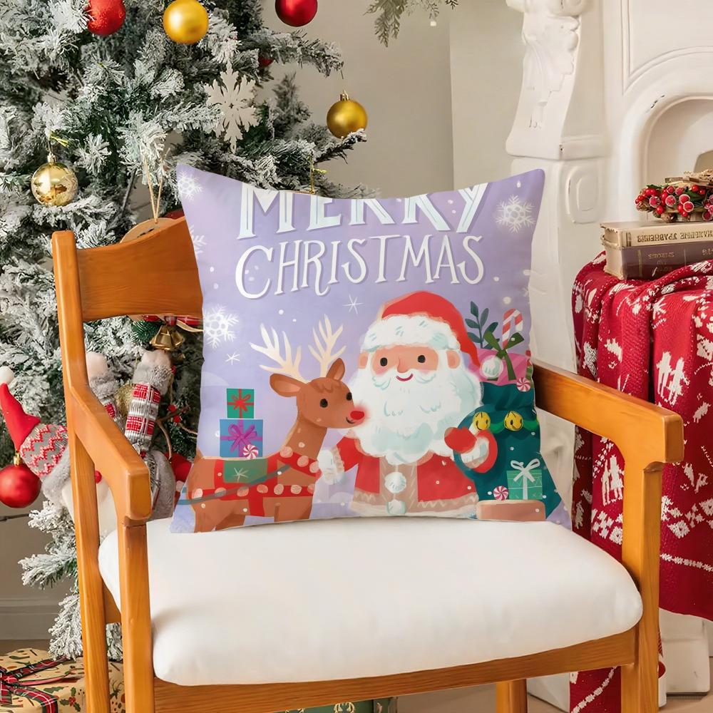 Warm Christmas Cartoon Decorations Third Pillow Case Silky Short Plush With Invisible Zipper Dustproof Sofa Cushion Cover