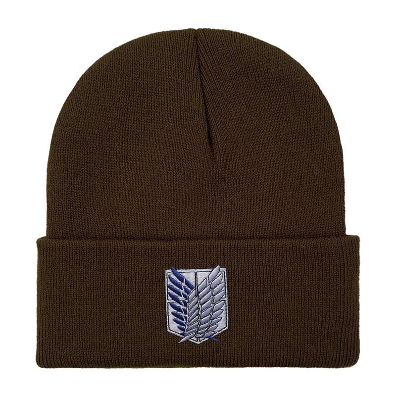 Attack On Titan Embroidered Knit Beanie With Windproof Warmth For Outdoor Activities