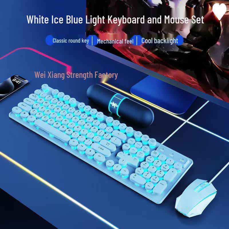 2026 Retro Punk Mechanical Feel Gaming Keyboard & Wired Headset for Desktop/Laptop