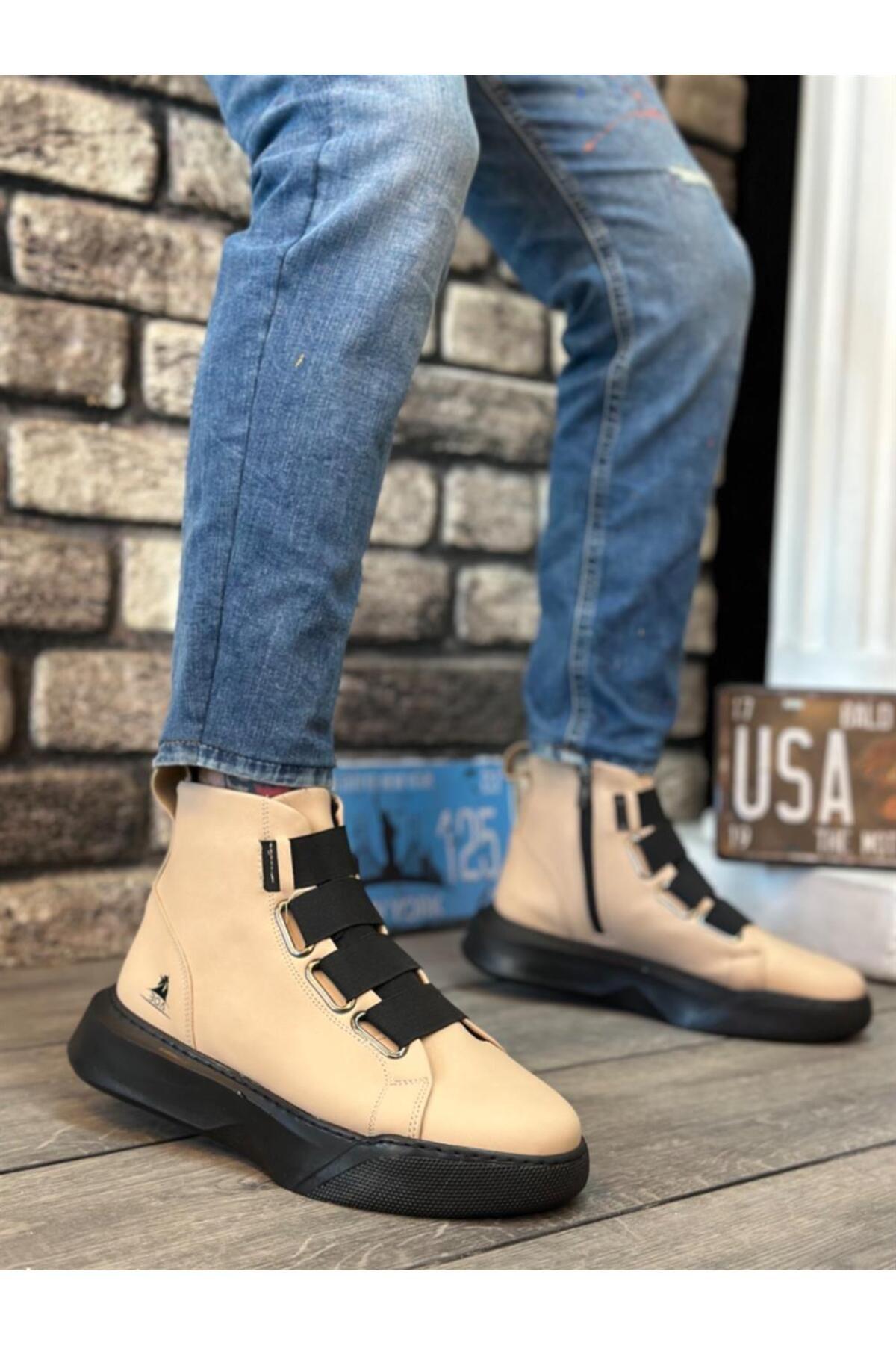 

Men s Fashion Booties Glb Banded High Sole Cream Sports Boots Shoes 40