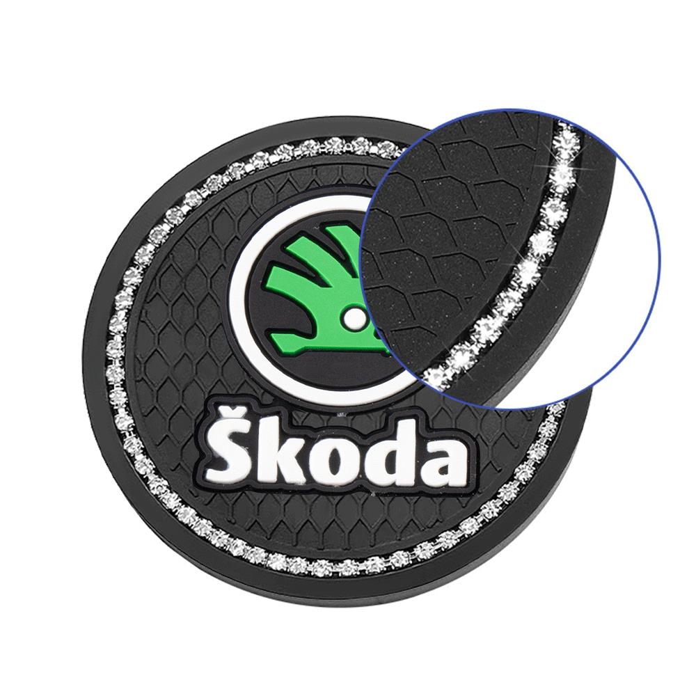 KSDQ3 1/2Pcs Car Coaster Water Cup Holder Anti-slip Pad Mat Interior Accessories For Skoda Kodiaq Octavia Enyaq Kamiq Scala Rapid Yeti