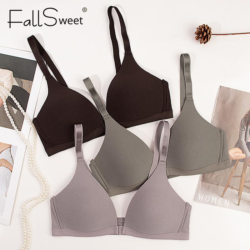 Sujetador sin costuras con cierre delantero para mujer Push Up Inalámbrico Sujetador Profundo V Color Sólido Ropa Interior Lencería Sexy Femenina