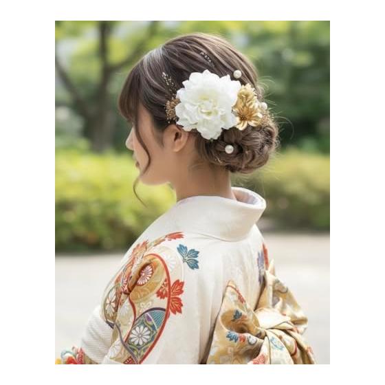 Lomeri Hair Accessory Dahlia Pearl for Kimono, Japanese Attire, Yukata, Furisode, Coming-of-Age Ceremony, Wedding, Graduation, Shichi-Go-San (White)