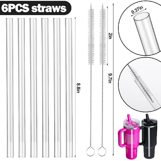 Replacement Straws for Stanley Quencher ProTour Flip Straw Tumbler 40oz, Reble Straw with Cleaning Brush, Cup Accessories for Stanley (Transparent,