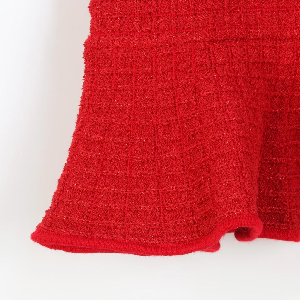 Elegant French-style Cardigan & Short Skirt Set with Red Diamond Accents